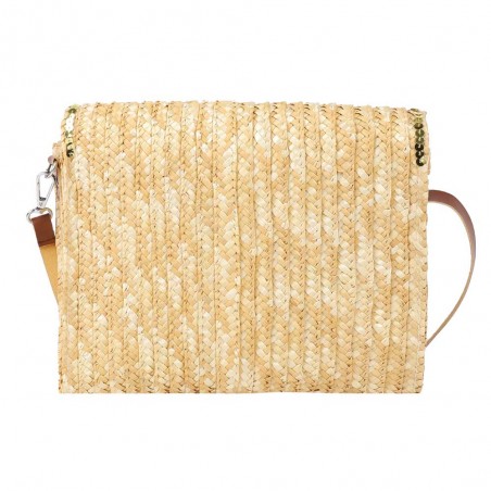 Les Tropéziennes | Pochette tressée "Milos" beige naturel | Sac bandoulière femme été style bohème chic