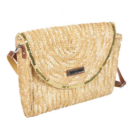 Les Tropéziennes | Pochette tressée "Milos" beige naturel | Sac bandoulière femme été style bohème chic