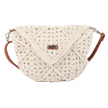 Les Tropéziennes | Sac bandoulière "Eva" | Sac femme porté croisé en crochet écru style bohème chic pas cher