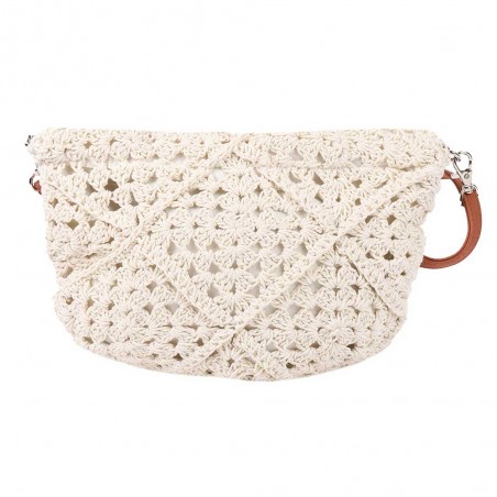 Les Tropéziennes | Sac bandoulière "Eva" | Sac femme porté croisé en crochet écru style bohème chic pas cher