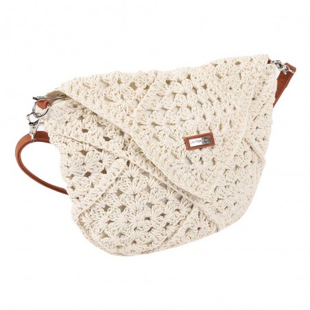 Les Tropéziennes | Sac bandoulière "Eva" | Sac femme porté croisé en crochet écru style bohème chic pas cher