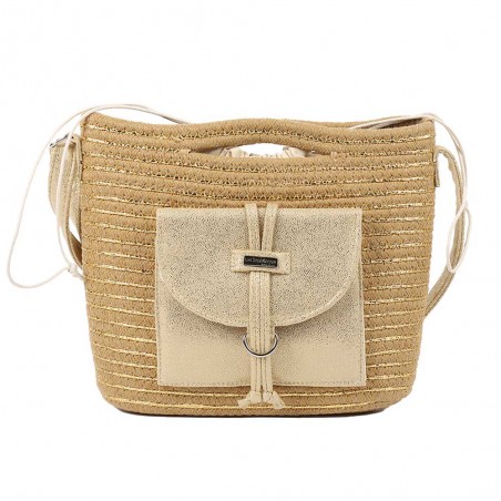 Les Tropéziennes | Sac bandoulière "Dario" beige | Sac femme forme panier porté épaule pas cher