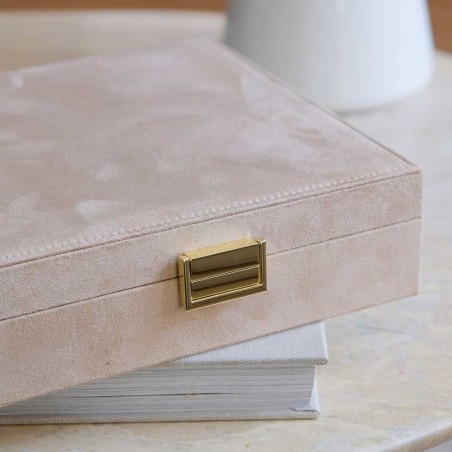 Maison Scarlett | Coffret à bijoux en velours "Anne" beige | Boîte à bijoux femme carré élégante cadeau