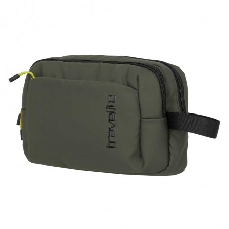 Travelite | Trousse de toilette double "Briize" kaki | Nécessaire de voyage homme 2 compartiments imperméable