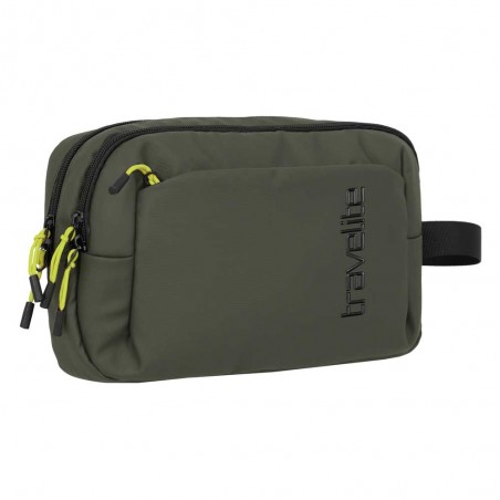 Travelite | Trousse de toilette double "Briize" kaki | Nécessaire de voyage homme 2 compartiments imperméable
