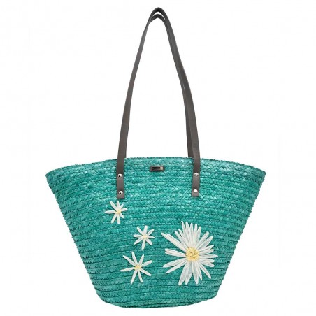 Les Tropéziennes par M.Belarbi | Panier de plage "Koa" turquoise | Sac porté épaule façon panier brodé fleurs Les Tropéziennes par M.Belarbi | Panier de plage "Koa" turquoise | Sac porté épaule façon panier brodé fleurs