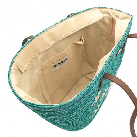Les Tropéziennes par M.Belarbi | Panier de plage "Koa" turquoise | Sac porté épaule façon panier brodé fleurs Les Tropéziennes par M.Belarbi | Panier de plage "Koa" turquoise | Sac porté épaule façon panier brodé fleurs