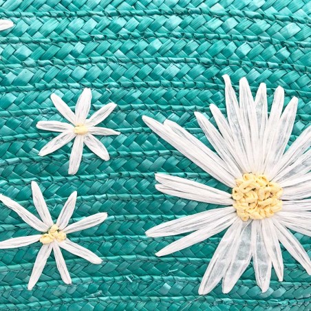 Les Tropéziennes par M.Belarbi | Panier de plage "Koa" turquoise | Sac porté épaule façon panier brodé fleurs Les Tropéziennes par M.Belarbi | Panier de plage "Koa" turquoise | Sac porté épaule façon panier brodé fleurs