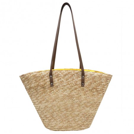 Les Tropéziennes par M.Belarbi | Panier de plage "Koa" beige naturel | Sac porté épaule façon panier brodé fleurs