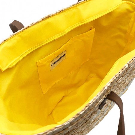 Les Tropéziennes par M.Belarbi | Panier de plage "Koa" beige naturel | Sac porté épaule façon panier brodé fleurs