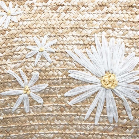 Les Tropéziennes par M.Belarbi | Panier de plage "Koa" beige naturel | Sac porté épaule façon panier brodé fleurs