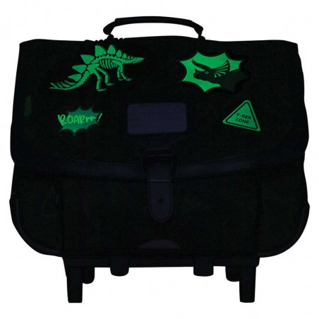 Tann's | Cartable à roulettes Tann's 38cm "Timothée" kaki broderies dinosaures | Sac scolaire trolley garçon pas cher Tann's | Cartable à roulettes Tann's 38cm "Timothée" kaki broderies dinosaures | Sac scolaire trolley garçon pas cher