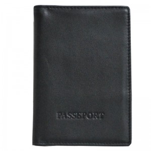 Porte-passeport en cuir de vachette lisse - Noir