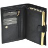 Portefeuille femme à fermoir en cuir de vachette lisse - Noir Portefeuille femme à fermoir en cuir de vachette lisse - Noir