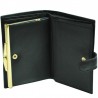 Portefeuille femme à fermoir en cuir de vachette lisse - Noir Portefeuille femme à fermoir en cuir de vachette lisse - Noir