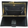 Portefeuille femme à fermoir en cuir de vachette lisse - Noir Portefeuille femme à fermoir en cuir de vachette lisse - Noir