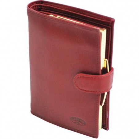 Portefeuille femme à fermoir en cuir de vachette lisse - Rouge Portefeuille femme à fermoir en cuir de vachette lisse - Rouge