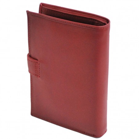 Portefeuille femme à fermoir en cuir de vachette lisse - Rouge Portefeuille femme à fermoir en cuir de vachette lisse - Rouge