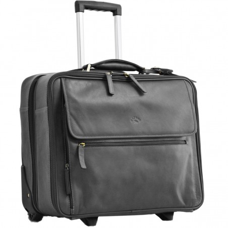 Pilot case affaires en cuir 17" KATANA noir | Bagage à roulettes professionnel business compatible cabine avion