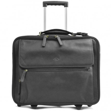 Pilot case affaires en cuir 17" KATANA noir | Bagage à roulettes professionnel business compatible cabine avion