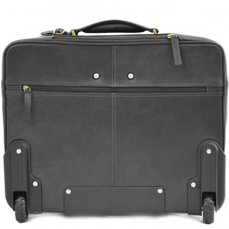 Pilot case affaires en cuir 17" KATANA noir | Bagage à roulettes professionnel business compatible cabine avion