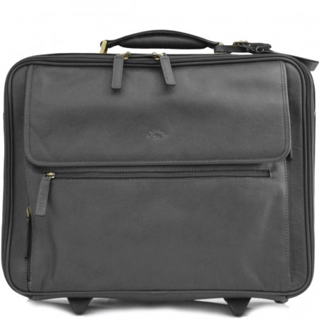 Pilot case affaires en cuir 17" KATANA noir | Bagage à roulettes professionnel business compatible cabine avion Pilot case affaires en cuir 17" KATANA noir | Bagage à roulettes professionnel business compatible cabine avion