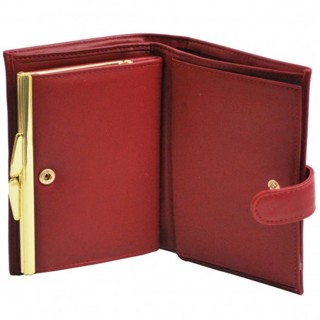 Portefeuille femme à fermoir en cuir de vachette lisse - Rouge Portefeuille femme à fermoir en cuir de vachette lisse - Rouge