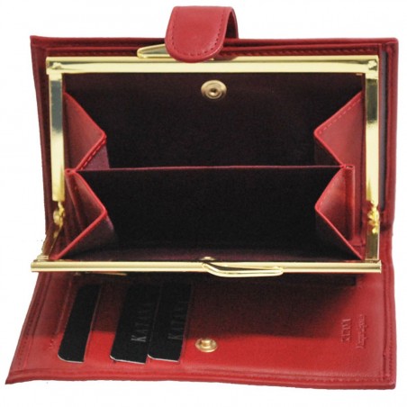 Portefeuille femme à fermoir en cuir de vachette lisse - Rouge Portefeuille femme à fermoir en cuir de vachette lisse - Rouge