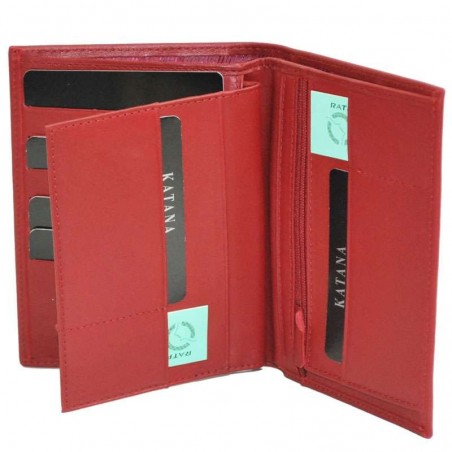 Portefeuille mixte en cuir KATANA rouge | Porte-cartes homme porte-monnaie pas cher