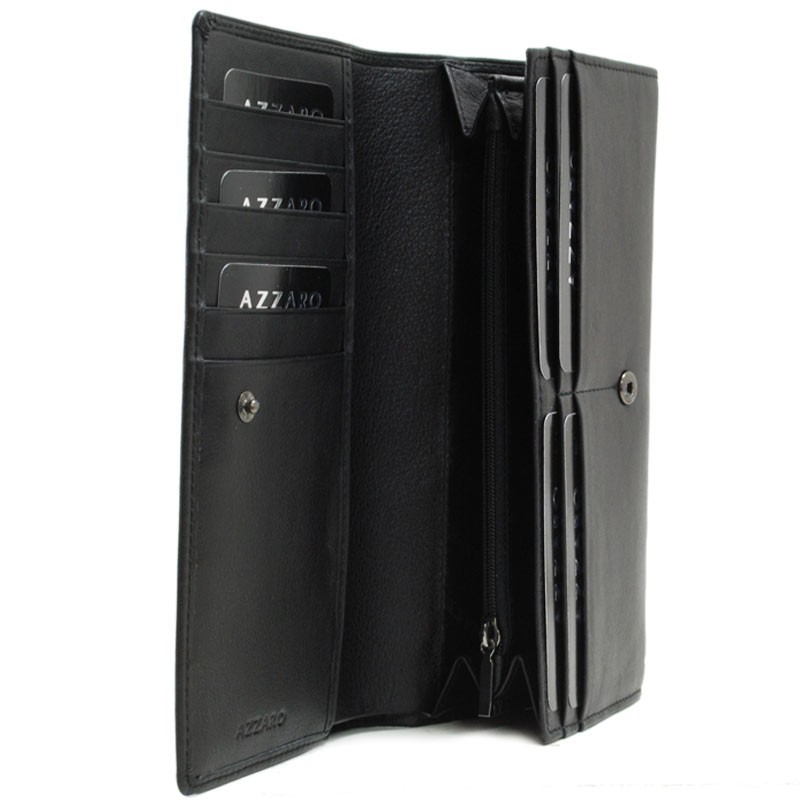 Portefeuille compagnon femme en cuir AZZARO noir Planetebag